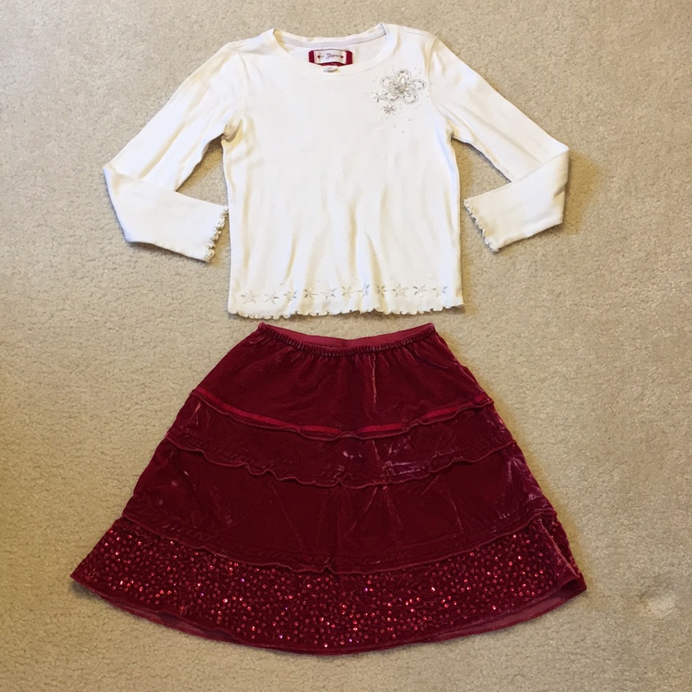 GAP velvet skirt and top outfit
